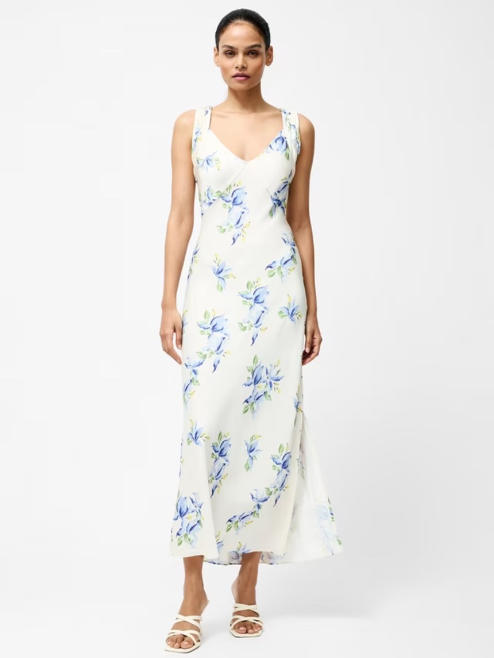 French Connection Ennis Vivian Satin Midi Dress, Pale Iris/Multi - new with tags